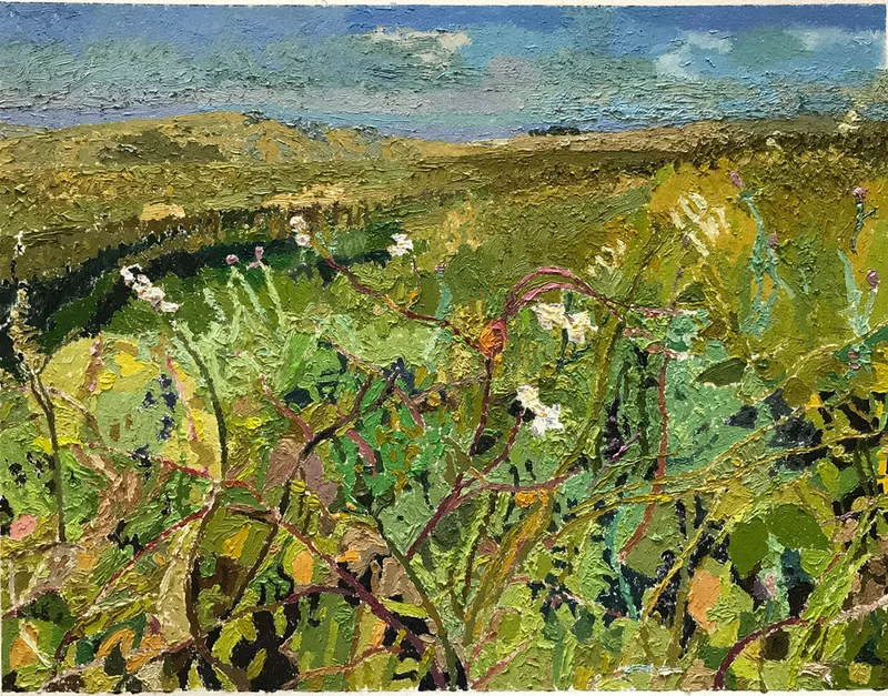 On Top of the Marshall Wall, 2020, Oil on Paper, 11.5" x 15"